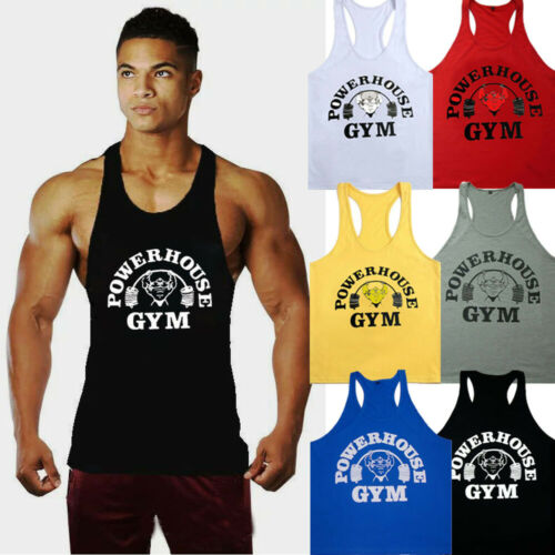 

Men Pure Color Fitness Cotton Vest Body Building Stringer Gym Tank Tops M-XXL