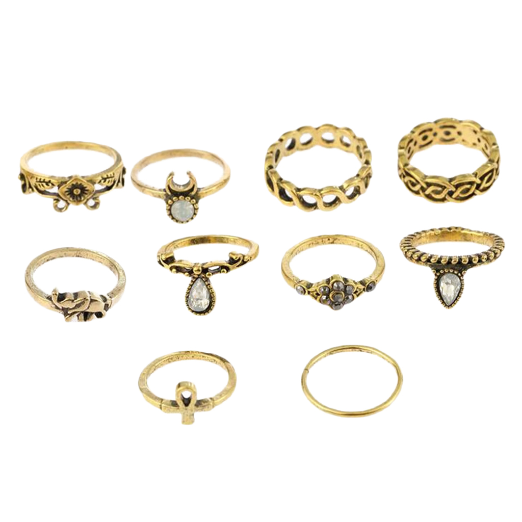 

Set Of 10 Vintage Style Boho Rings Set Fashion Thumb Stack Jewelry