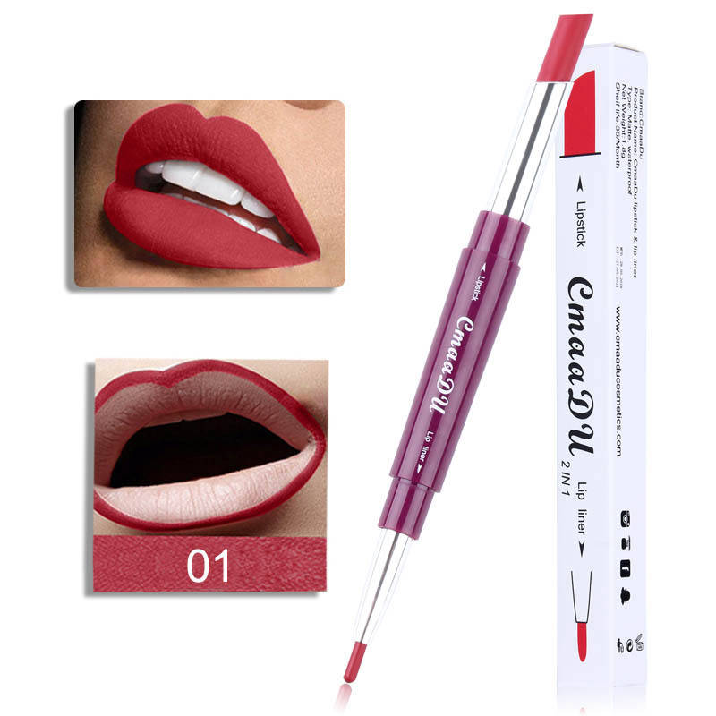 cmaadu Matte Lipstick + Lip Pencils Double-end Sexy 6 Color 2in1 Waterproof Pigments Nude Lip Liner Lipstick Makeup Pen-image-436465816