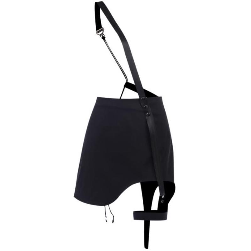 

Gothic Black Mini Skirt With Straps Harajuku Streetwear Grunge Punk Style Hip Hop Irregular Skirt One Shoulder Suspender, Black skirt