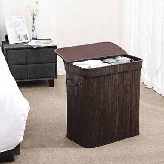 

wholesales Portable Flip Type Bamboo Folding Basket Body Dark Brown