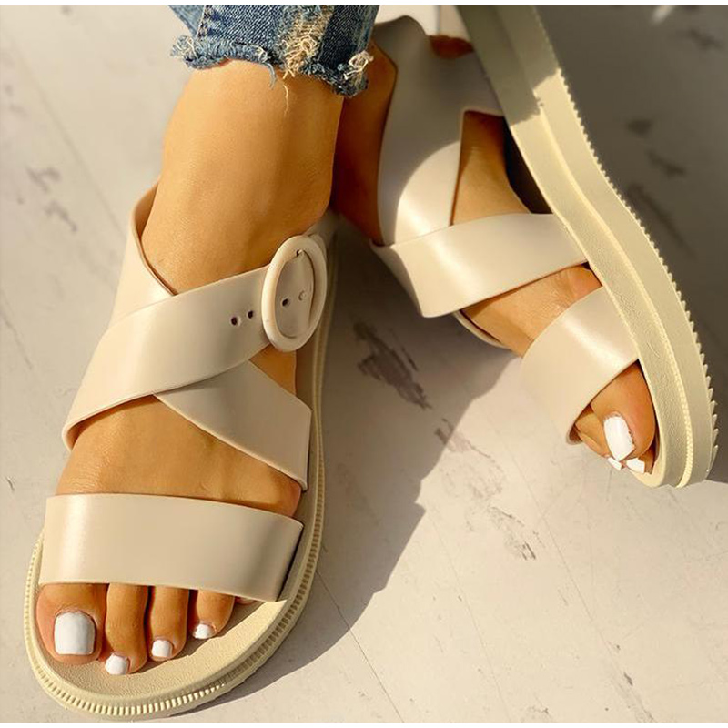 

New Women Flat Sandals Gladiator Buckle Soft Jelly Sandals Female Casual Women's Flat Platform Woman Beach Shoes Summer Shoes, Black
