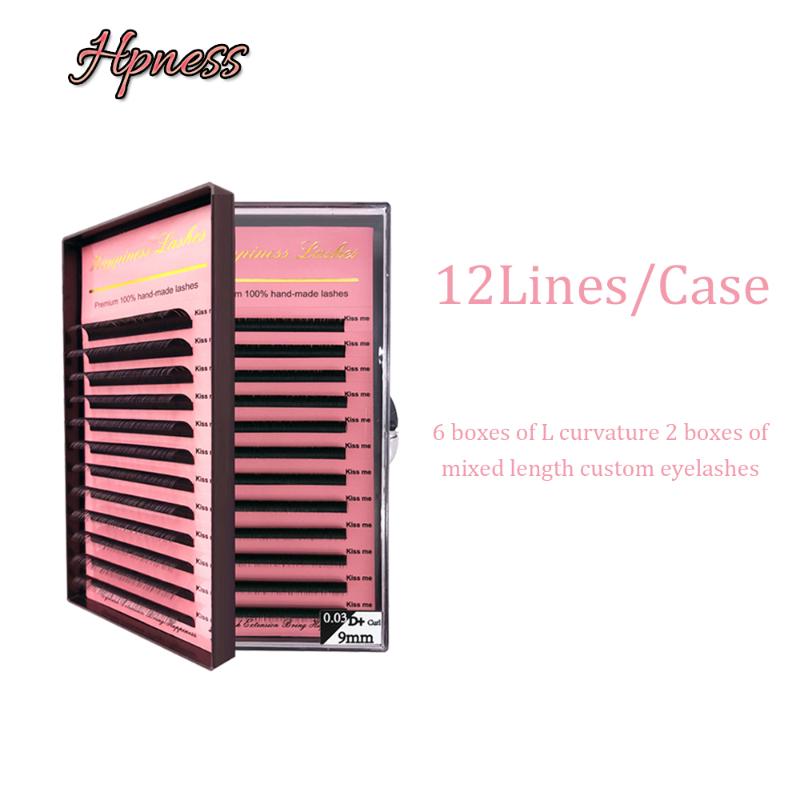 

6 boxes of L curvature 2 boxes of mixed length custom Eyelash Extension Silk Natural 3D Mink Individual Lash