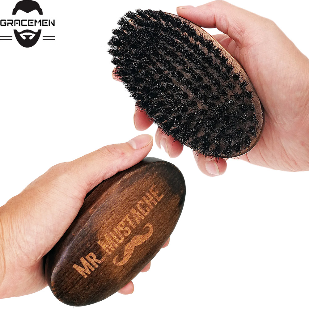 

MOQ 50pcs OEM Customized LOGO Premium Beard Brush Boar Bristle Brushes Retro Wooden Handle for Men's Grooming