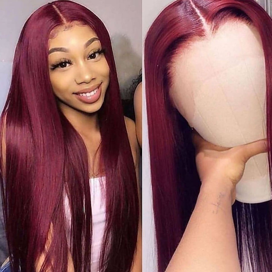 

Straight 99j 360 Lace Frontal Human Hair Wig with Baby Hair Glueless Brazilian for Black Women Remy Natrual Hairline, 360 lace frontal wig