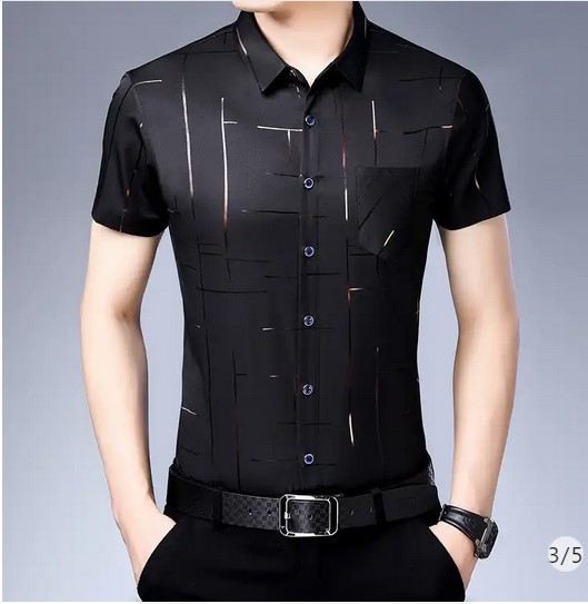 

Plaid short-sleeved mulberry silk shirt men's men's shirt business casual ice silk summer thin section no-iron