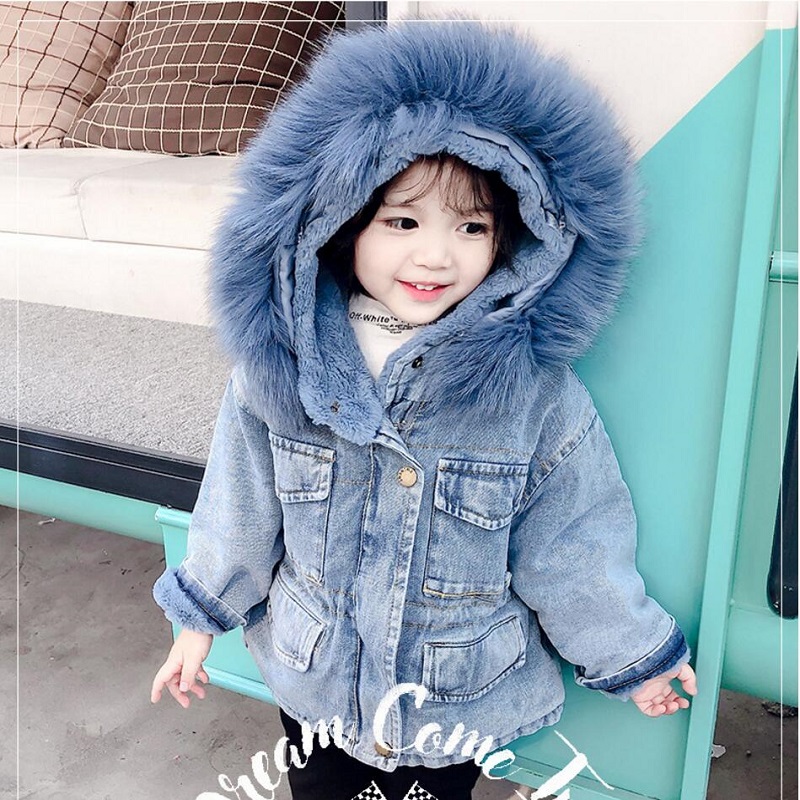 

Fashion Jeans Winter Kids Outerwear Girls Jacket New Year's Costumes Warm Baby Child Fur Hooded Coat Clothing Clothes, Pink