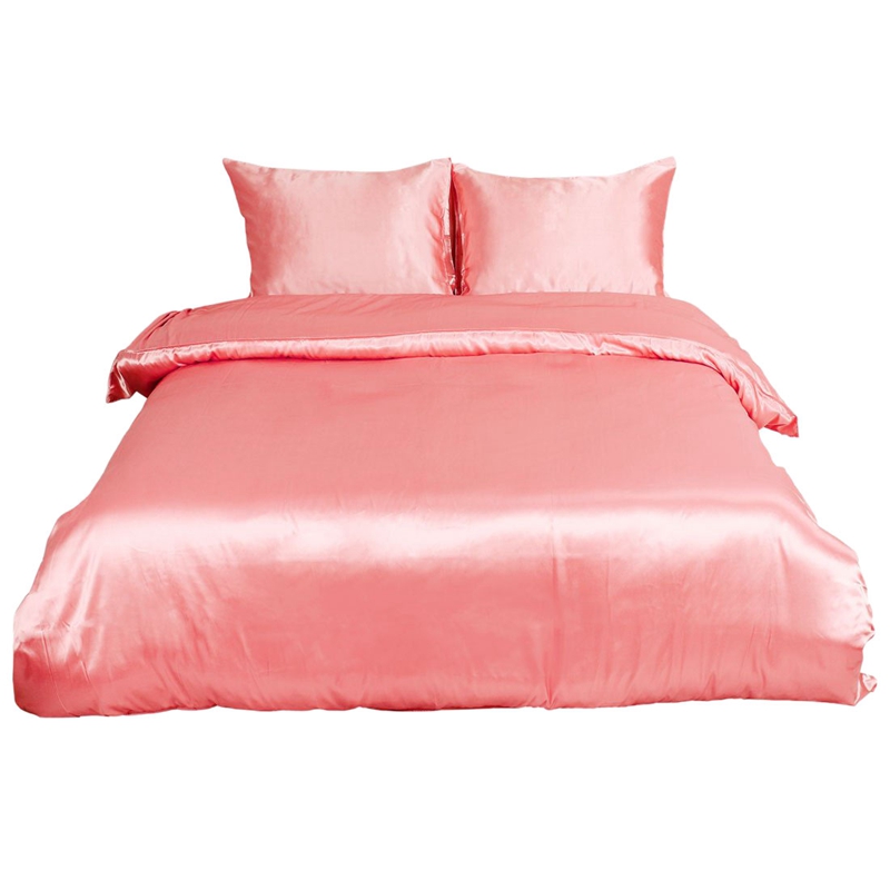 

Soft Silky Satin Solid Color 3-Piece Bedding Set 1 Duvet Cover and 2 Pillow Shams - Satiny and Classy Silk Like Duvet Cover Sets, Pink