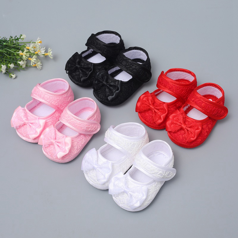 

Baby Girl Shoes Ribbon Bow First Walkers Princess Baby Shoes Lace Rose Flowers Bow Newborn Soft Anti-slip for Infant Girls New