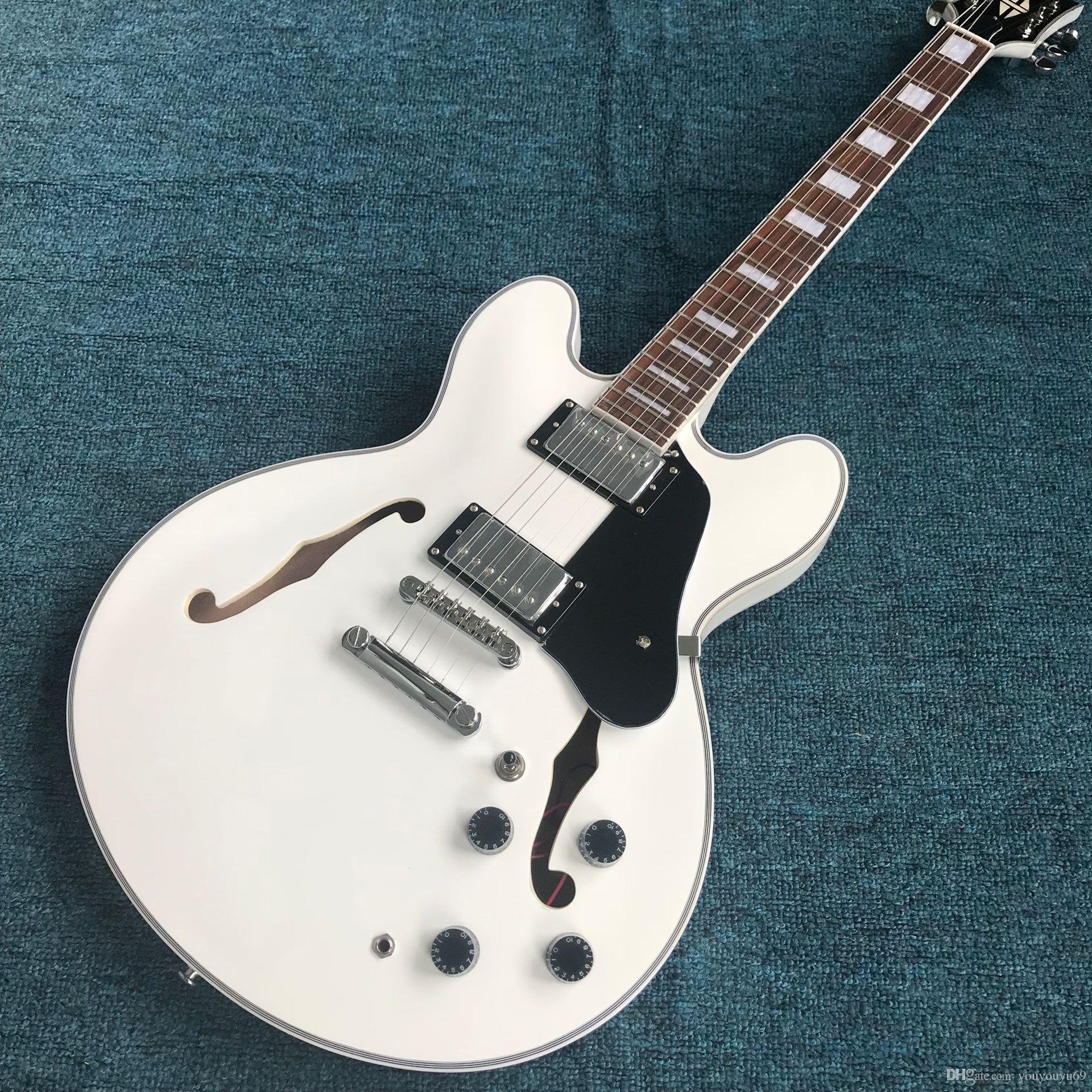 Custom factory wholesale best price, new product, high quality electric guitar, white jazz guitar, silver hardware accessories, 6 string gui
