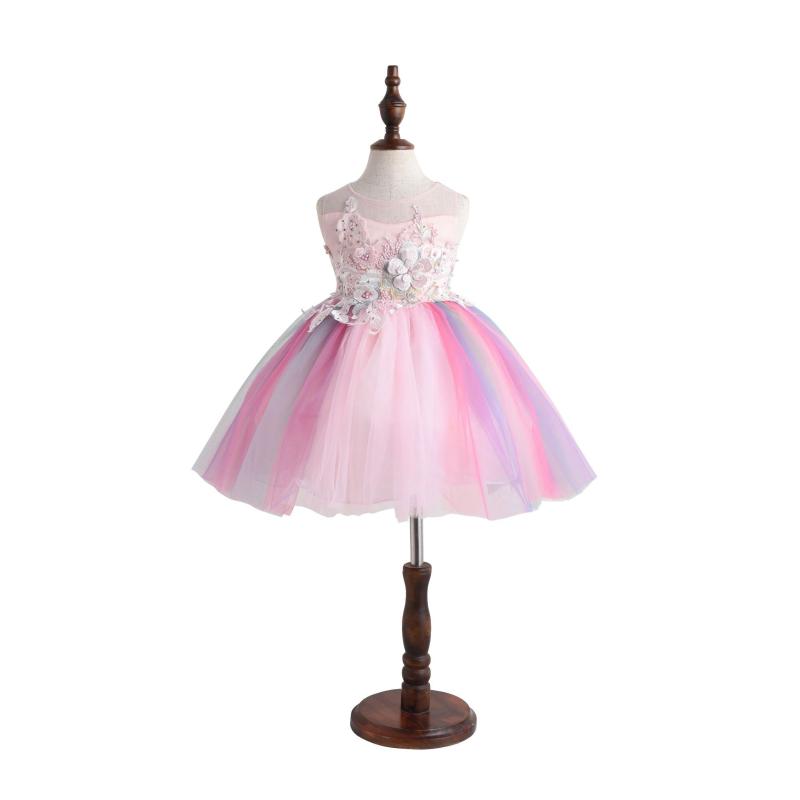 

9069Tutu Embroidery Princess Baby Girl Dress 2020 Spring Party Wedding Easter Day Kid Dress For Girl Wholesale Child Clothes, Pink
