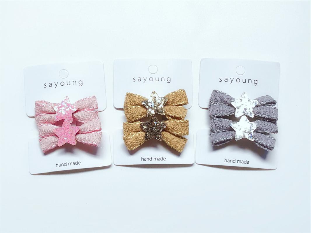 

Boutique ins 15sets Fashion Cute Glitter Star Bow Hairpins Solid Mini Bowknot Hair Clips Princess Headwear Hair Accessories, Gray
