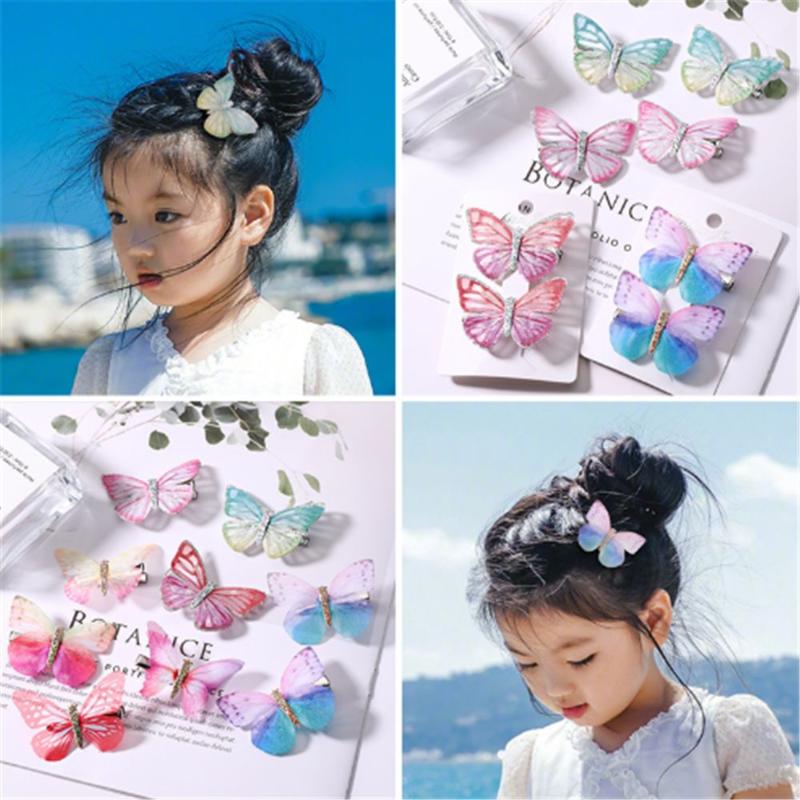 

2Pcs/Set Colorful Simulation Butterfly Hairpins 9 Colors Available Alloy Barrettes For Girls Kids Sweet Hair Accessories, Sequins3
