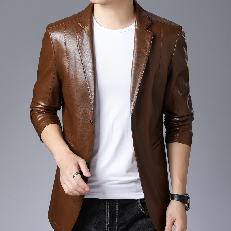 

Fall new men's casual leather men's fashion Lapel trend coat wear YXT-BL-FH2008, Brown