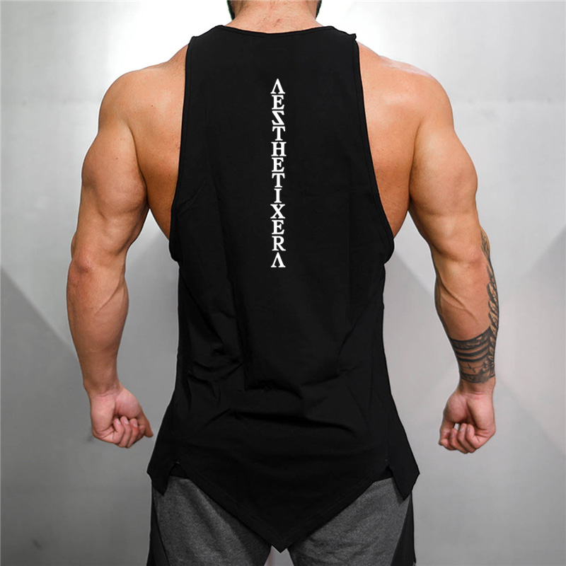 

Muscleguys Gyms Stringer Clothing Bodybuilding Tank Top Men Fitness Singlet Sleeveless Shirt Solid Cotton Muscle Vest Undershirt, White