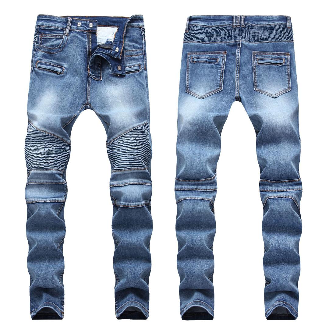 

2019 Designer Men's Biker Jeans Vintage Washed Motorcycle Denim Trousers Pants Straight Plus Size 28-40, Blue