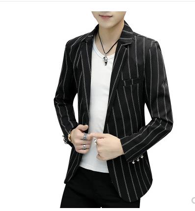 

2020 male blazer handsome A blazer of cultivate one's morality In the autumn Vertical stripes fashion trends Leisure, Black