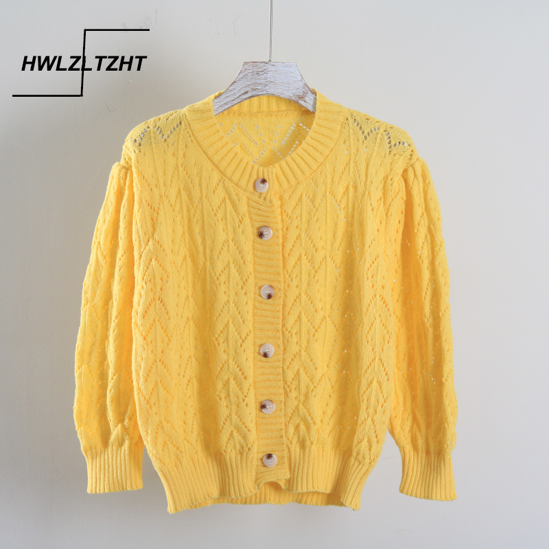 

HWLZLTZHT 2020 Summer O Neck Coats Hollow Out Cardigans tops Long sleeve knitted cardigan jacket women, Orange
