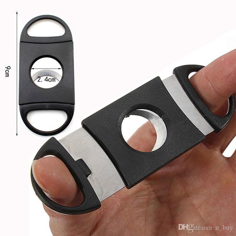 

New Pocket Plastic Stainless Steel Double Blades Cigars Guillotine Cigar Cutter Knife Scissors Tobacco Black New In Stock