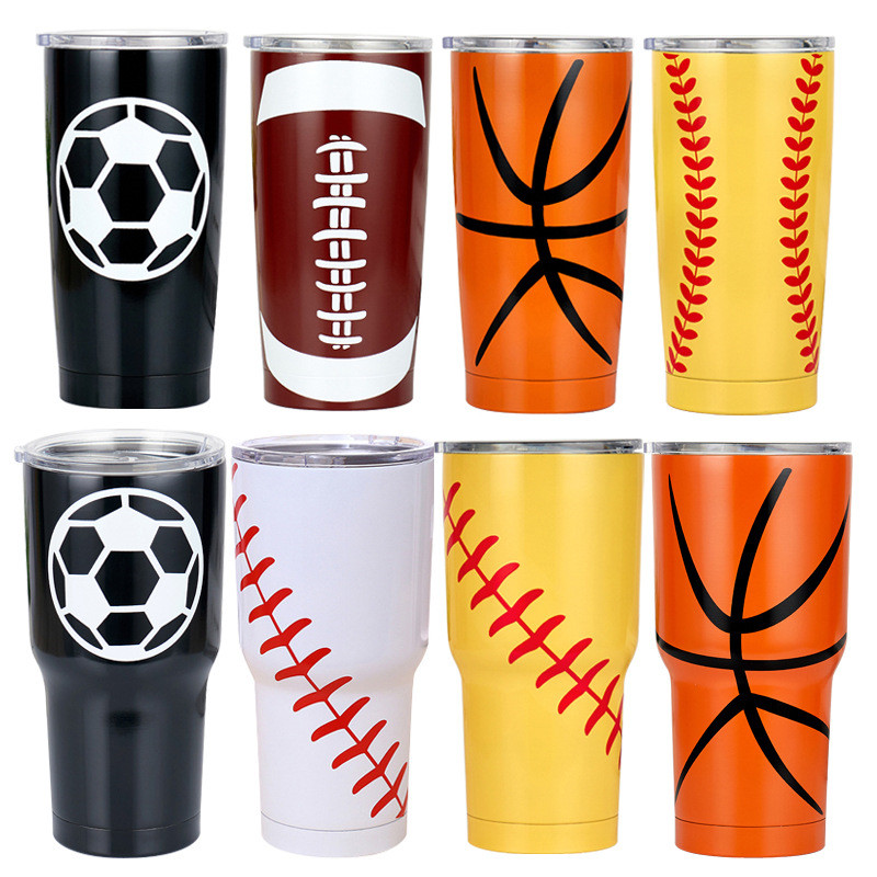 

30oz Tumbler Mugs Basketball Football Baseball Printed Cup Beer Mug Coffee Water Bottle Car Hold Cup