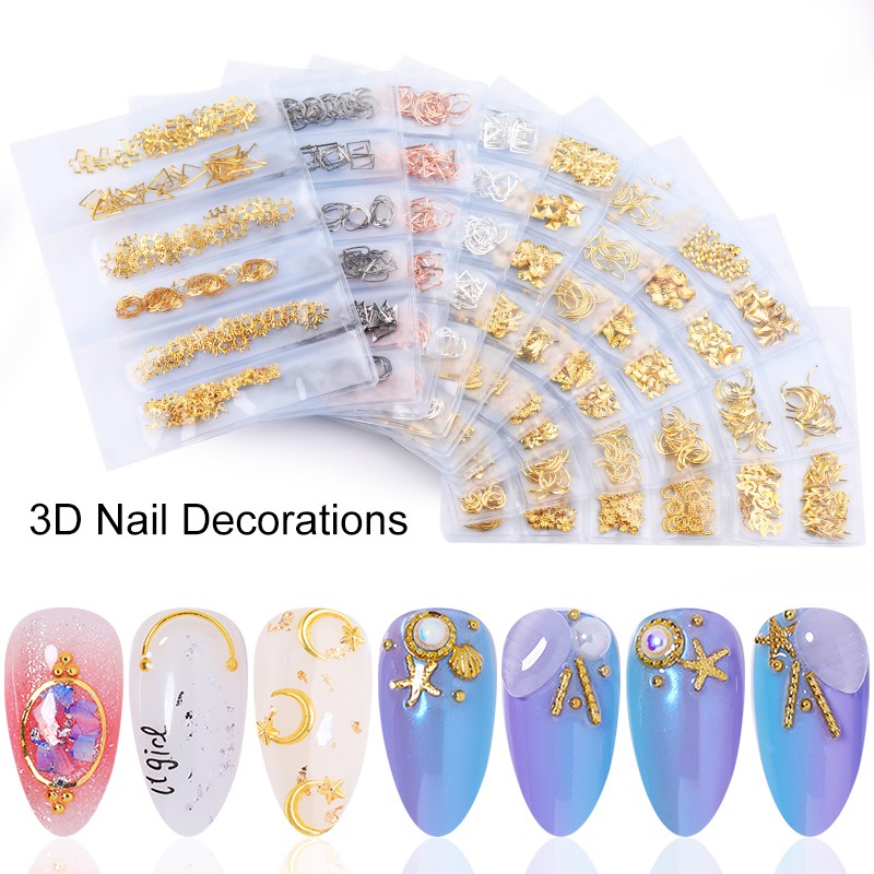 

1 Bag 3D Metal Nail Rhinestones Star Month Hollow Gold and Silver Nail Art Decoration Manicure Art Designs Accessories