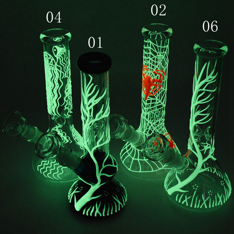 

Glow In The Dark Glass Water Bong 4 Arms Tree Percolator Bongs Recycler Dab Rig UV Bong Diffused Downstem With 18mm Glass Bowl