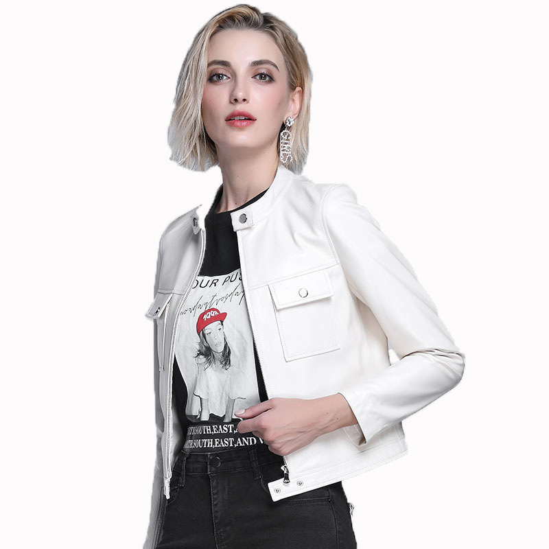 

Real Genuine Leather Jacket Sheepskin Coat Autumn Winter Jacket Women Clothes 2018 Korean Vintage Slim Short Coats ZT1453, White