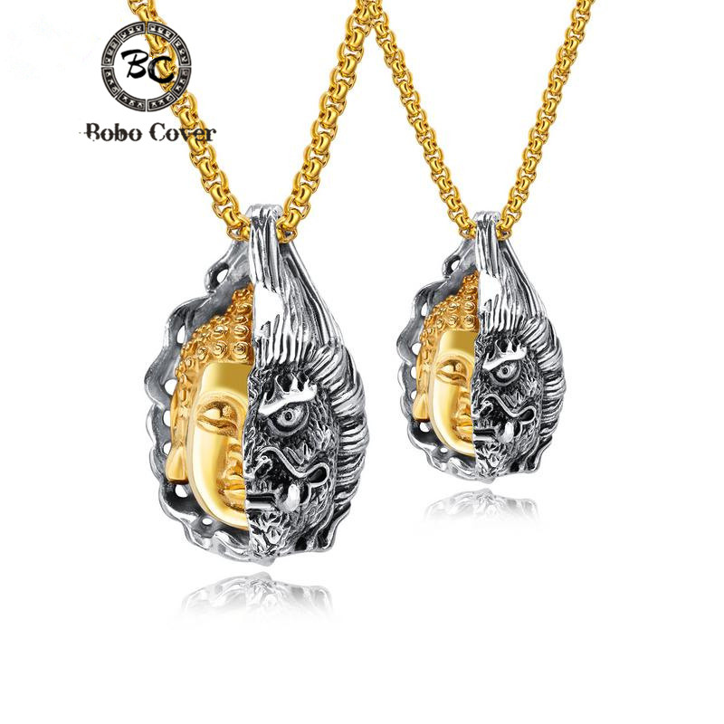 

Bobo Cover Trendy Men's Gold Necklace Women Stainless Steel Buddha and Demons Necklaces Pendantst Punk Style Friendship Gifts