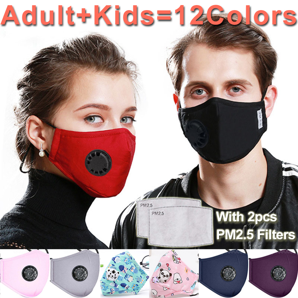 Washable Face Mask Anti-Dust Reusable PM2.5 Masks with 2 filter valve protective cotton children Kids child face masks cloth washable-image-542111297