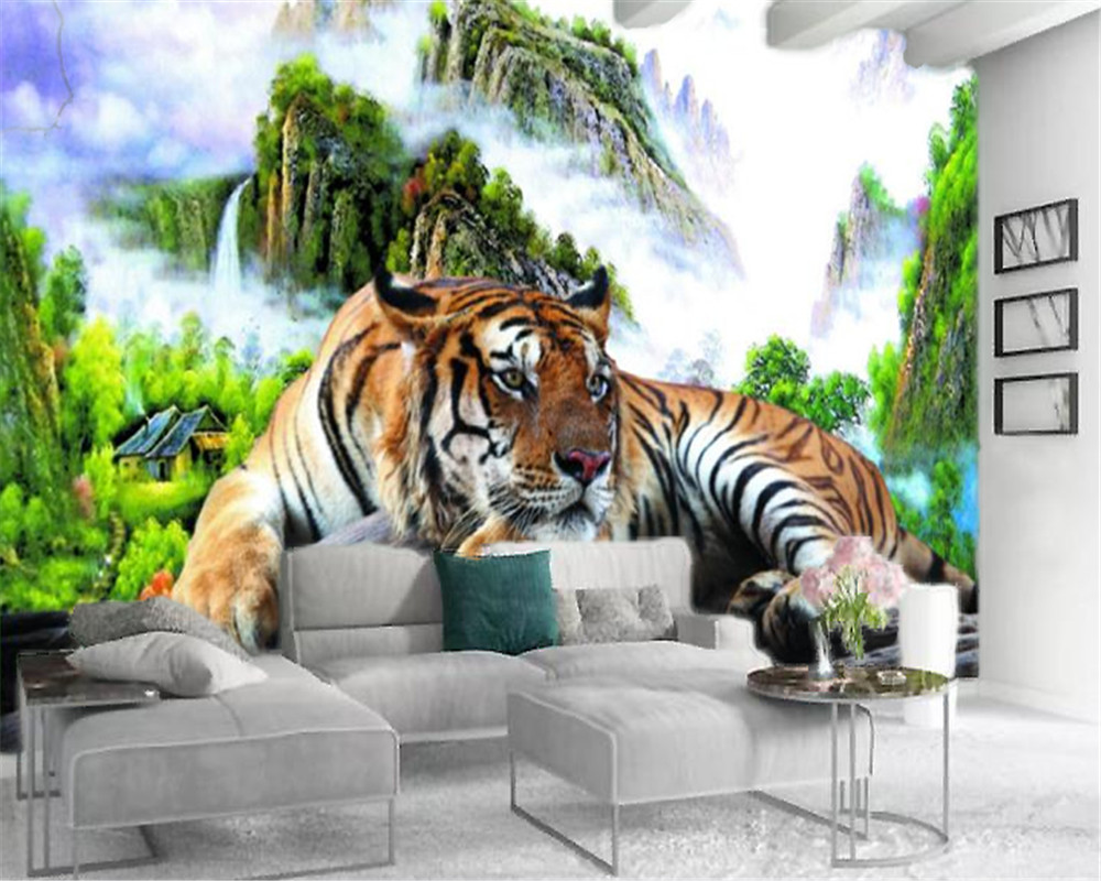 

Custom Mural 3d Wallpaper Furious Cute Tiger Landscape Landscape Mural HD Decorative Beautiful Wallpaper, As shown