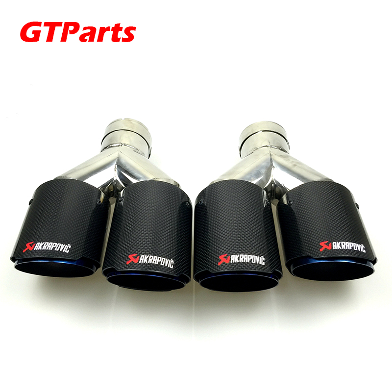 

dual carbon fiber blue stainless steel universal auto akrapovic exhaust tip double end pipe for bmw benz vw golf