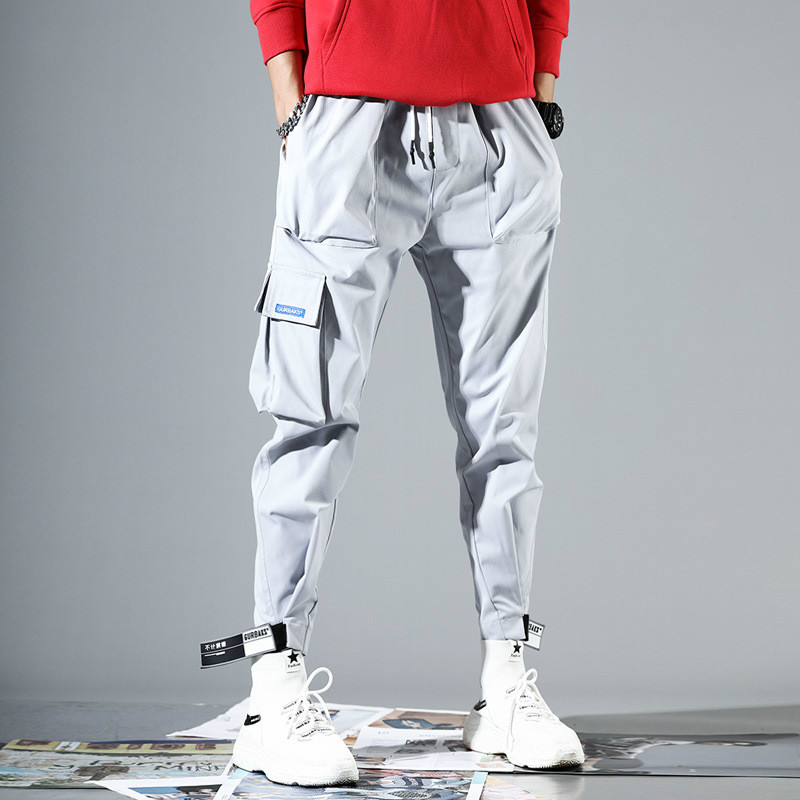 

Men' Side Pockets Cargo Harem Pants Pure Color Casual Male Tatical Joggers Trousers Hip Hop Fashion Casual Streetwear Pants 3XL, White