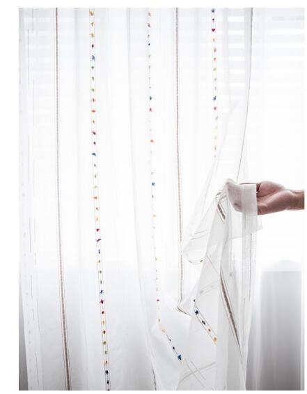 Rainbow Striped screen Sheer Curtains Vertical stripe linen North Korean Princess balcony living room bedroom float-image-496694467