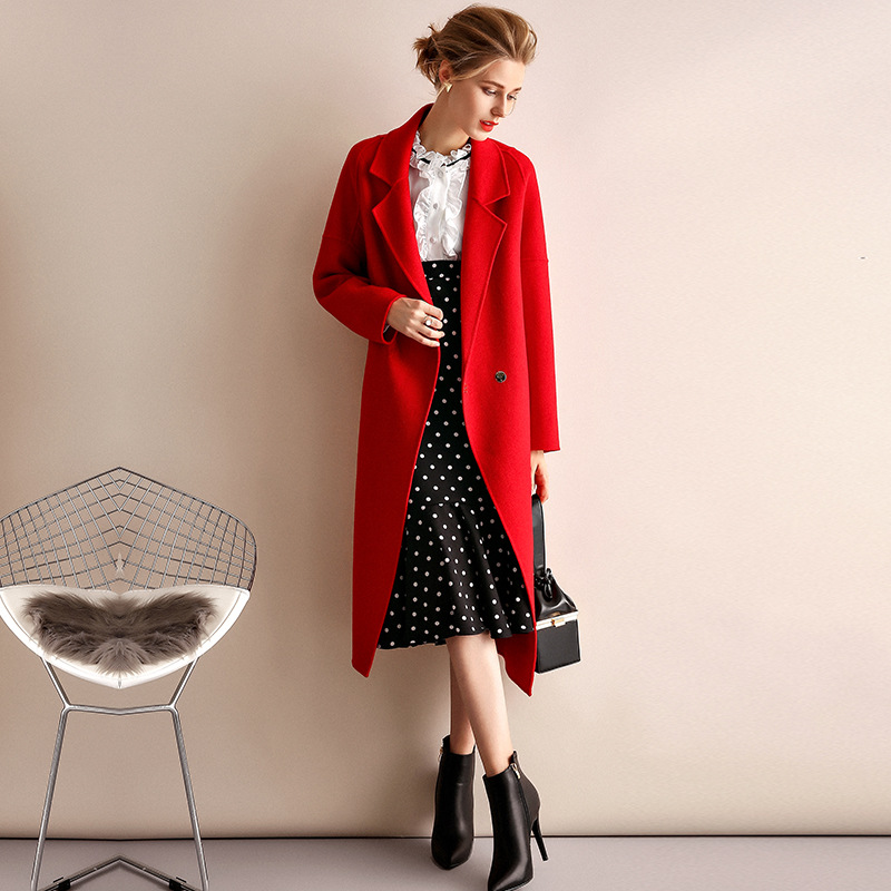 

Coat Women Winter 2019 Women Coats High Quality Double-faced Cashmere Coat Korean Slim Wool Long Wool Red, Pink