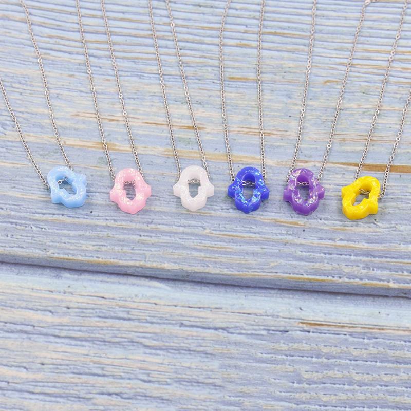 

Pendant Necklaces Stainless Steel Fashion Crystal Resin Opal Hamsa Hand Pednat Necklace Fatima Gold Chain For Women Girl Colorful Turkey Jew