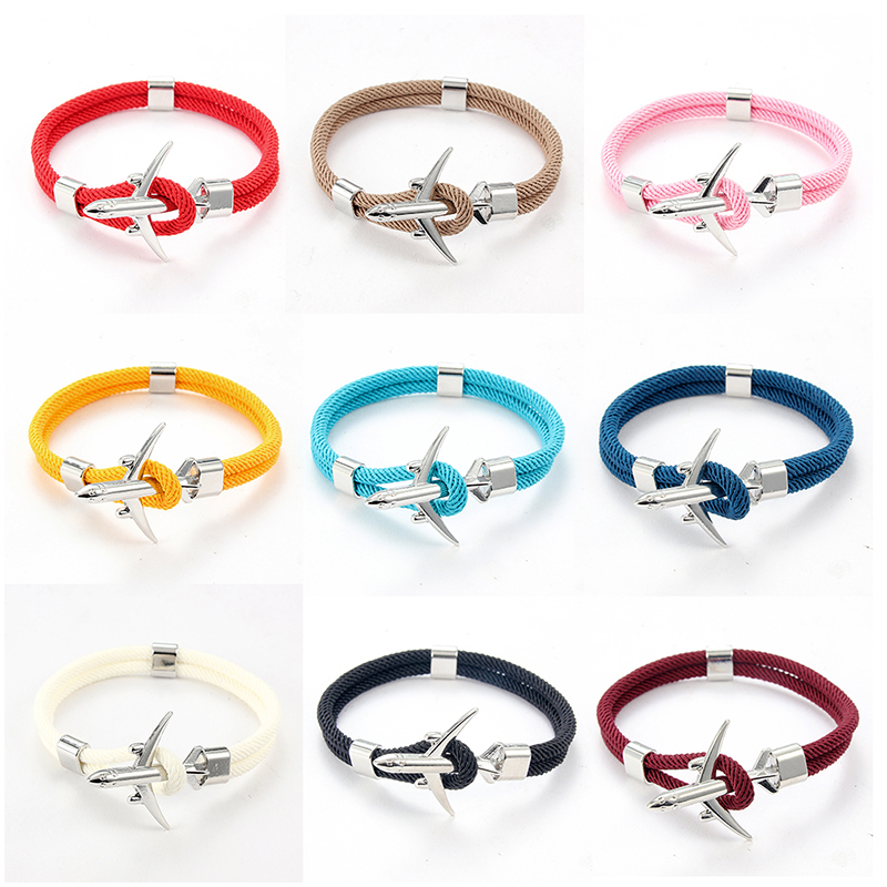 

Charm Bracelets Men Women Silver Airplane Rope Chain Air Style Wrap Metal Alloy Sport Hooks Bracelet Jewelry Gifts