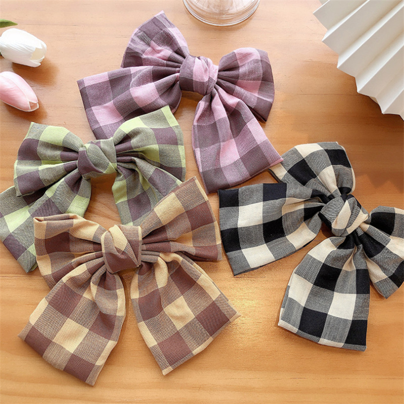 

8pcs/lot Color Plaid Big Bow Hairpins Korean Hairgrips For Girls Hair Accessories Hair Clips Girls Hairpin Bows Spring Clip, Black