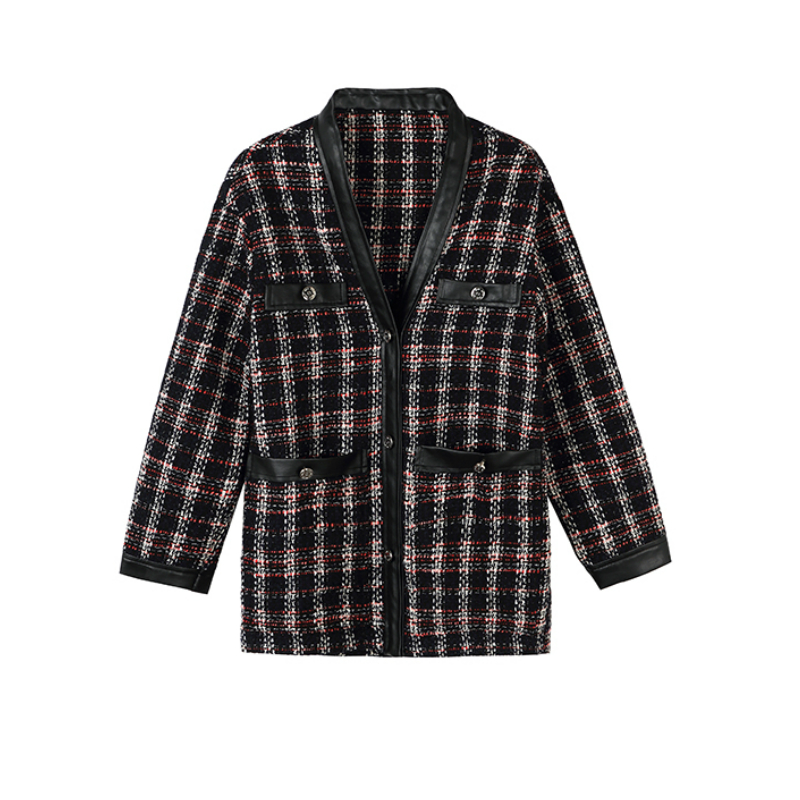 

2020 Autumn and Winter New Stitching Button Long Sleeve Coats & Jackets Tweed Cardigan Wool & Blends, Ct19858