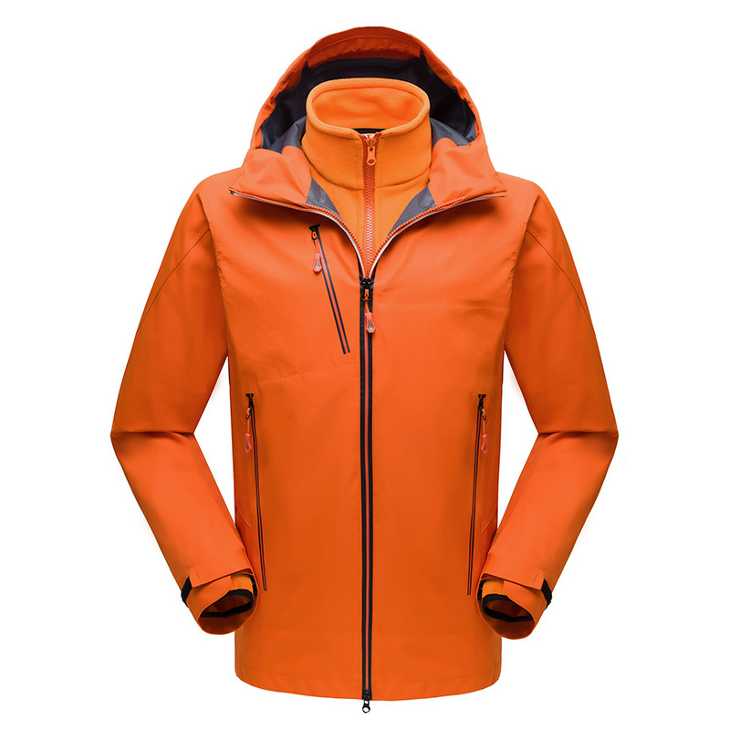 

Winter Jacket Men Waterproof Ski Hiking Climbing Breathable Double Layer 3 in 1 Windbreaker Camping Outdoor Jacket, Orange
