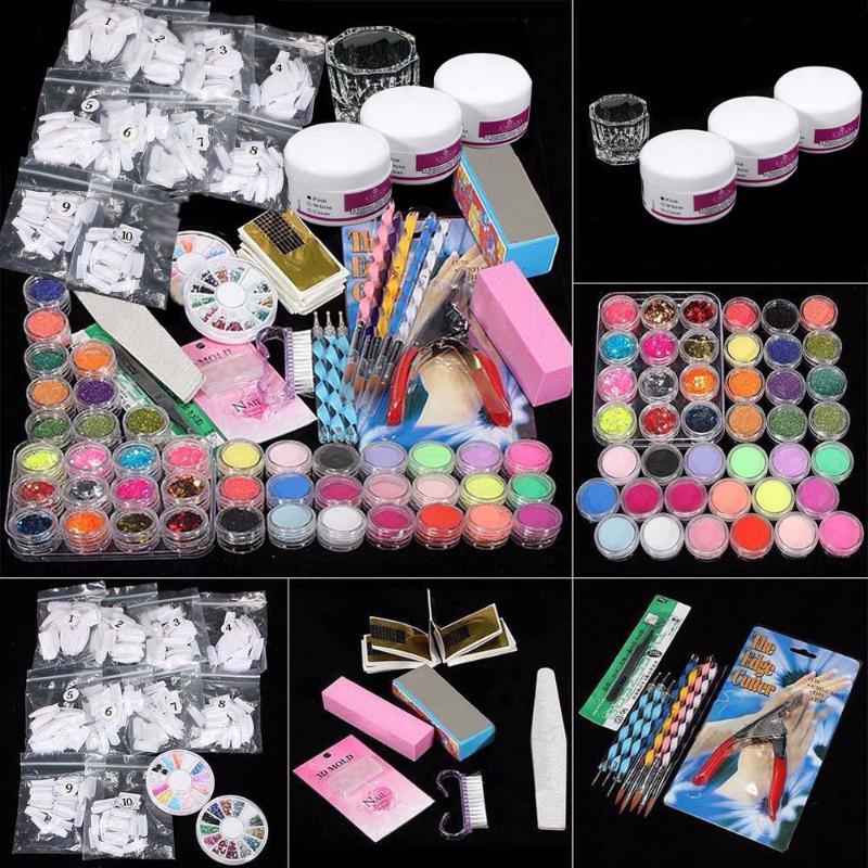 

Professional Nail Set Acrylic Glitter Color Powder French Nail Gel Polish Kit Manicure Sets Nails Art Deco Tips Suit Tools 1218