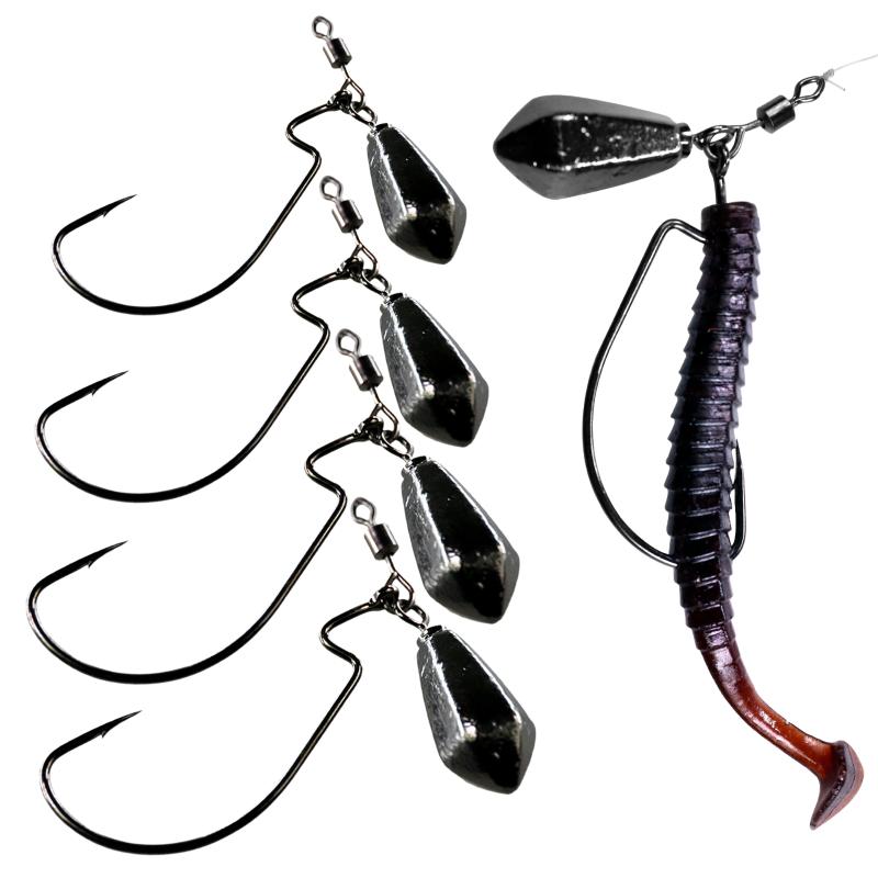 

10pcs/5pcs Fishing Soft Worm Hooks With Weight High Carbon Steel Wide Crank Offset Fishhooks Drop Shot Rig Fishing Tackle