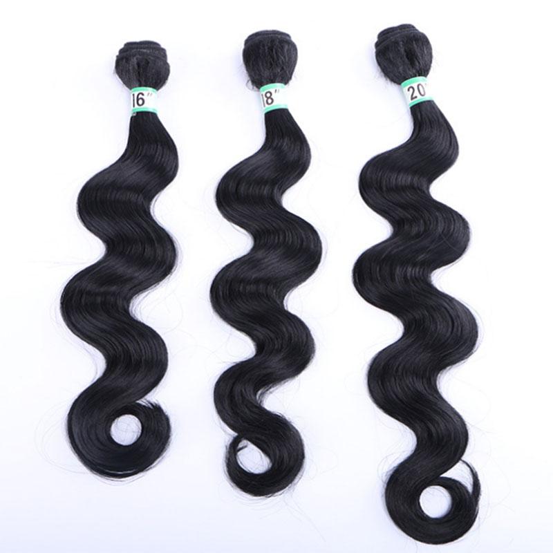 

synthetic hair bundles natural black Body Wave hair extensions 12-26" hair weaving weft High Temperature Fiber for black woman, 16 18 18