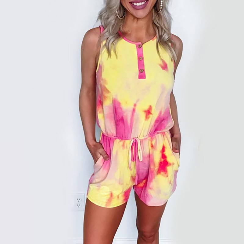 

Women' V-neck Tie-dyed Leopard Print Bandage Sleeveless Jumpsuits Elegant Sexy Casual Wide Legs Jumpsuits