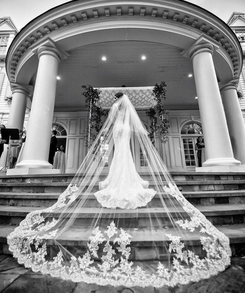 

Elegant 3m Long New White Ivory Lace Edge Wedding Veil With Comb 2 Tier Cathedral Length 2019 Customized