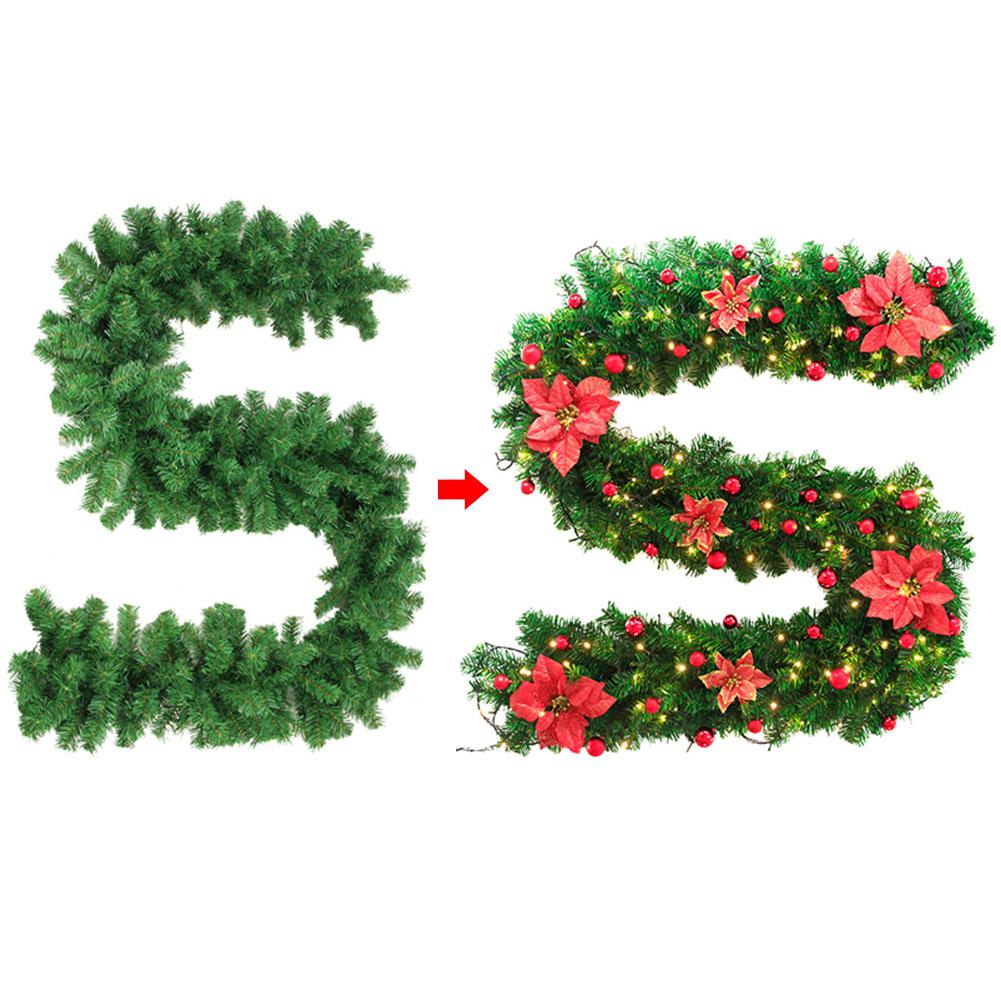 

2.7M 160 Heads Green Rattan Christmas Garland Fireplace Wreath Hanging Pendant for Door Wedding Festival Decoration