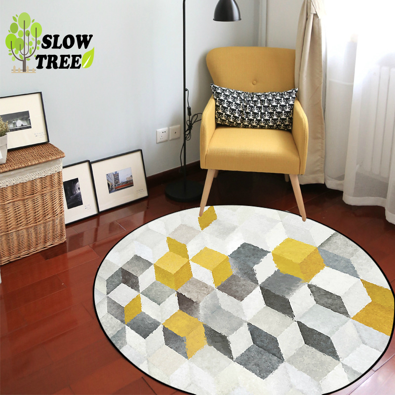 

Slow Tree Geometry Circular Carpet Fashion Simple Nordic Style Bedroom Living Room Carpet Custom Hanging Basket Chair Floor Pad, 01