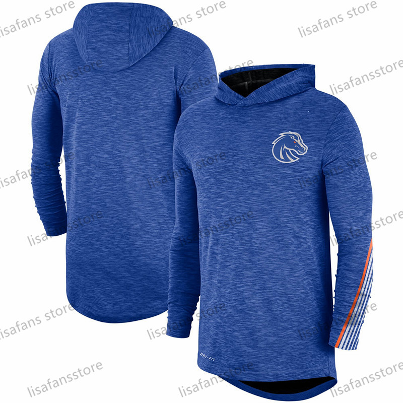 

Boise State Broncos Royal Tops Sideline Long Sleeve Hooded Performance Top Tee Printed Team Color College T-Shirts Size S-4XL, As shows