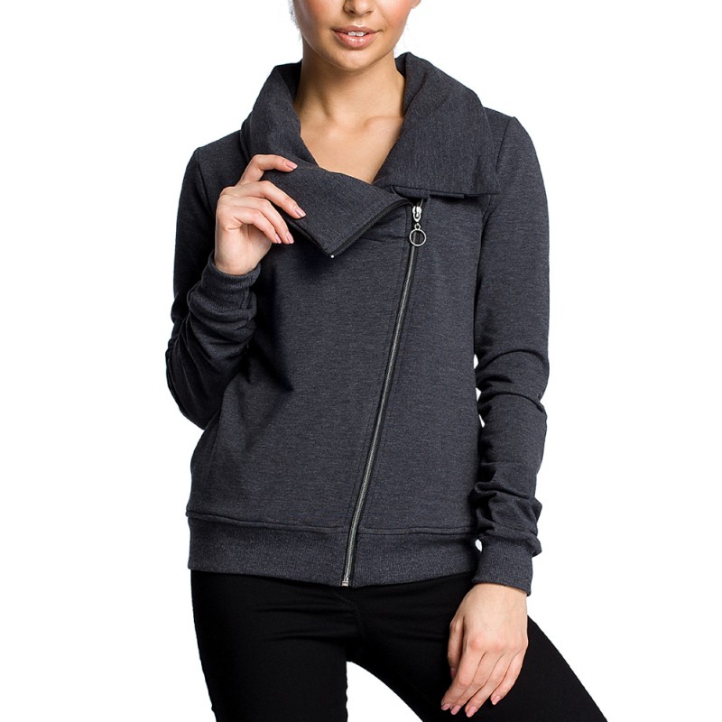 

Autumn Winter Jackets Women Fashion Pocket Zipper Outerwear Female Casual Solid Color Turtleneck Irregular Coat, Gray