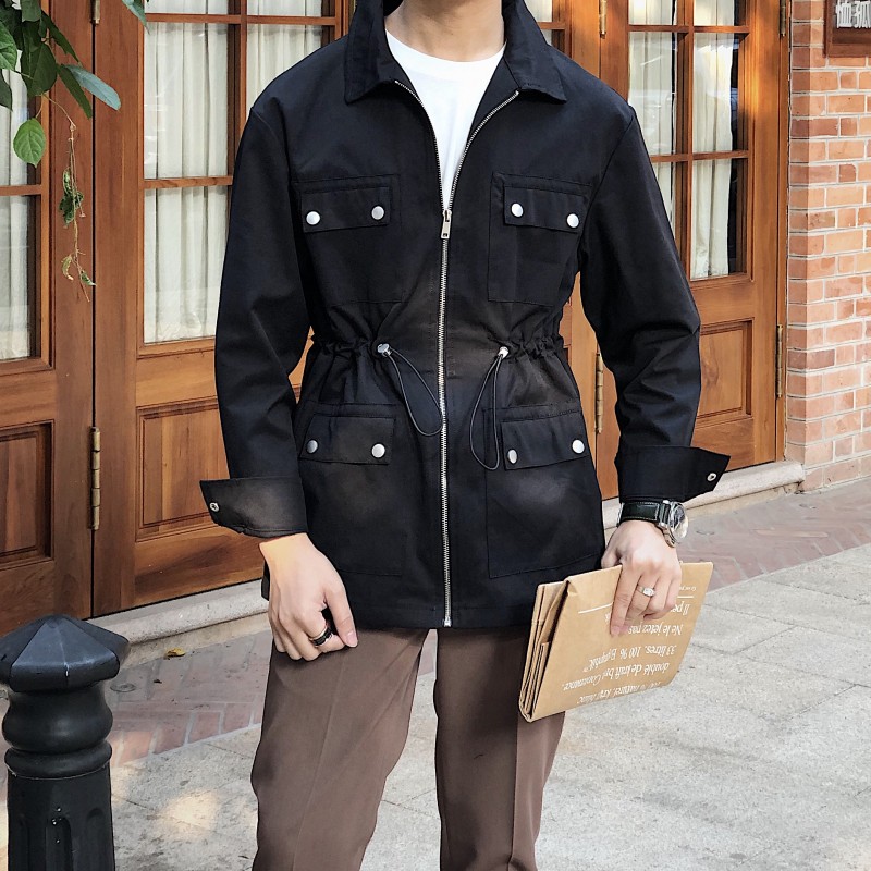 

Jaqueta Masculina 2020 American Jacket Mens Korean Waist Thin Multi-pocket Jacket Men's Fashion Vintage Men Casaca Hombre, Black