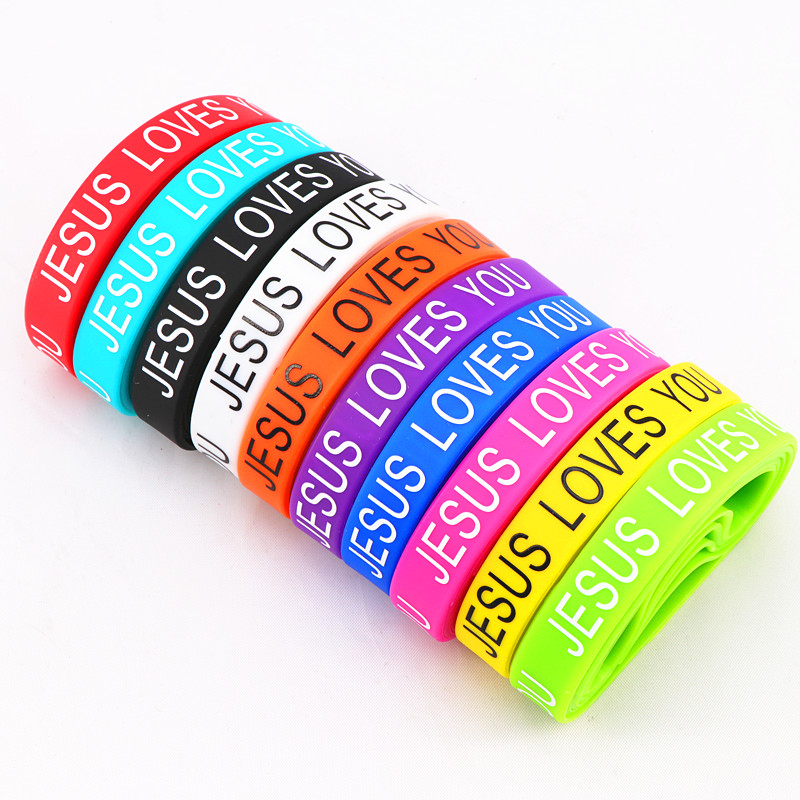 wholesale 100ocs Mix Lot Jesus Loves you Silicone wristbands bangles Men Women Fashion Jewelry brand new Bracelets